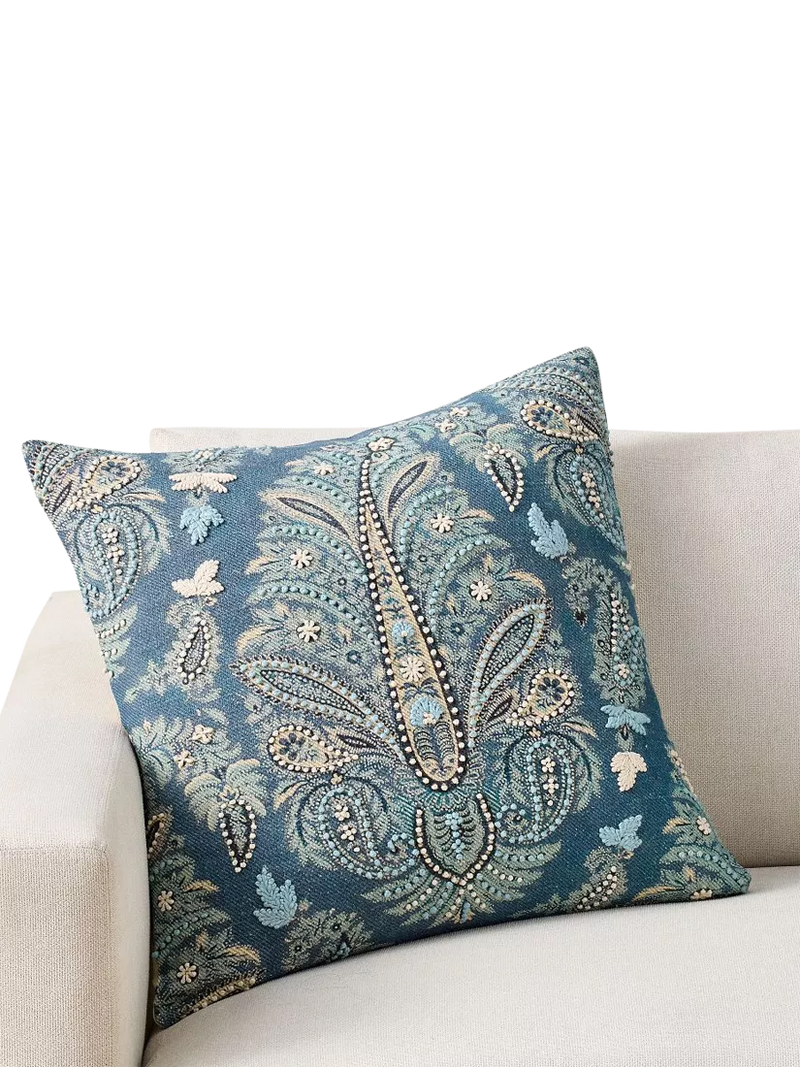 Pottery Barn Harper embroidered cushion cover blue multi 56x56cm - British product