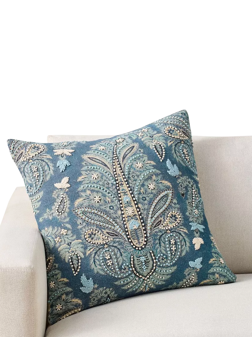 Pottery Barn Harper embroidered cushion cover blue multi 56x56cm - British product