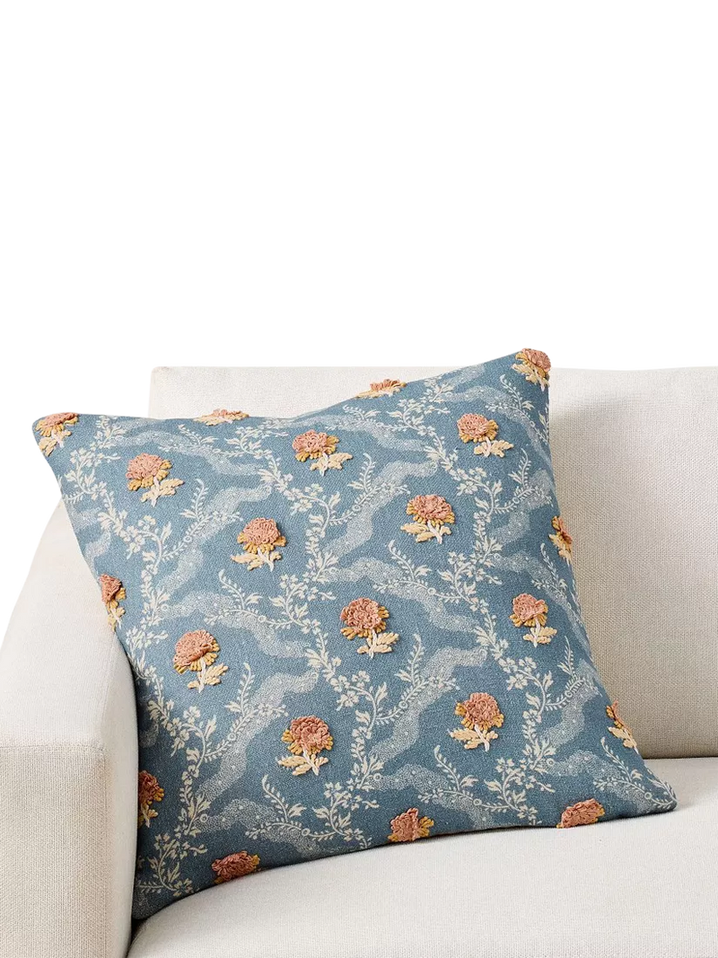 Pottery Barn embroidered cushion cover blue multi 56cm, UK version