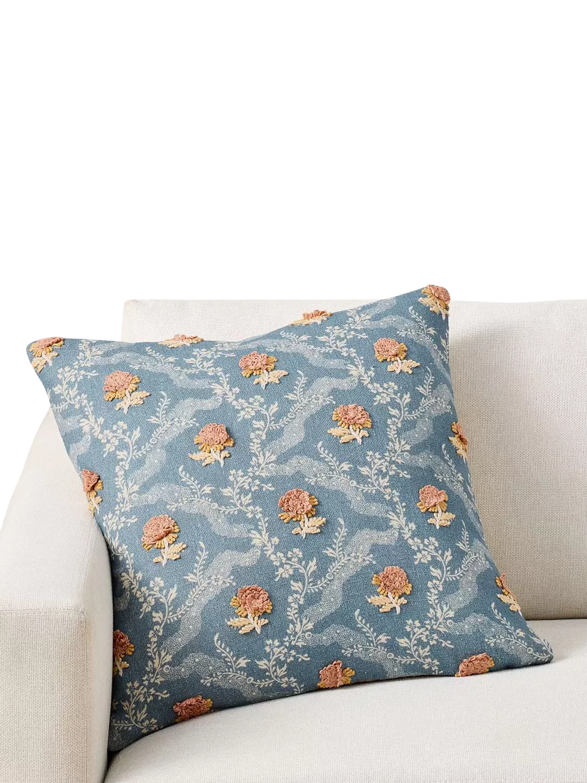 Pottery Barn embroidered cushion cover blue multi 56cm, UK version