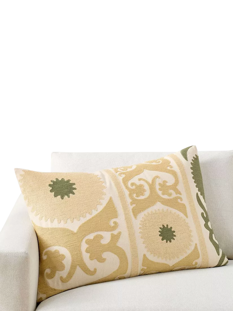 Pottery Barn Oria Suzani lumbar cushion cover Straw/Multi - British product