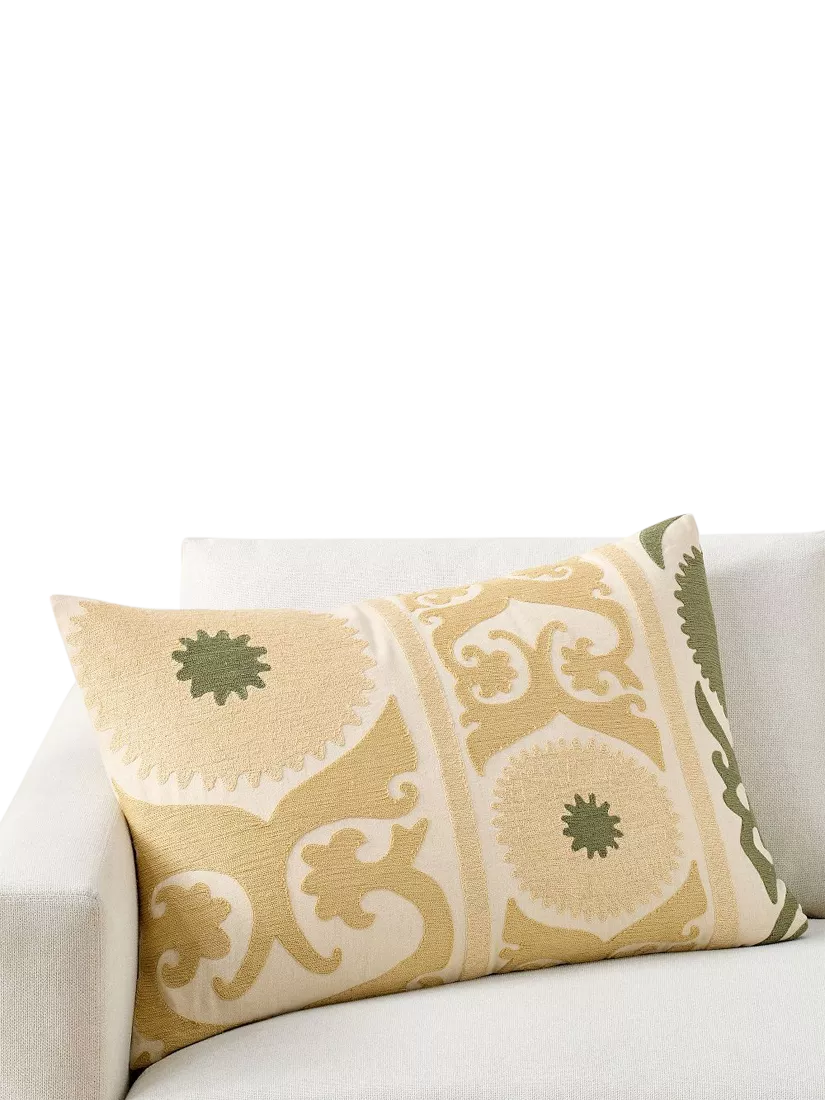 Pottery Barn Oria Suzani lumbar cushion cover Straw/Multi - British product