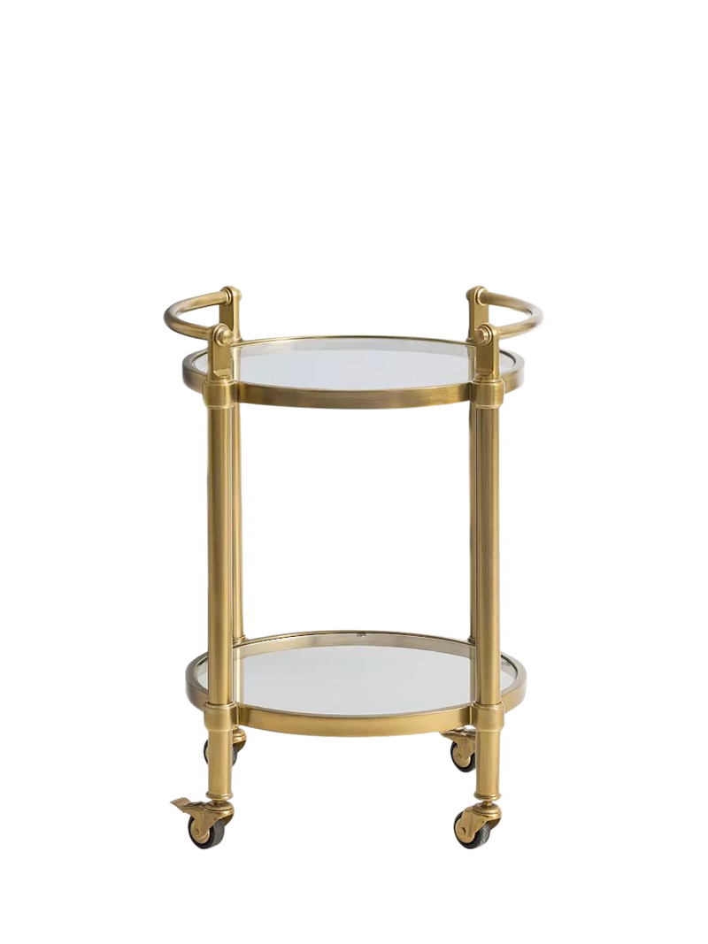 Pottery Barn Everson bar cart brass with tempered glass, UK version