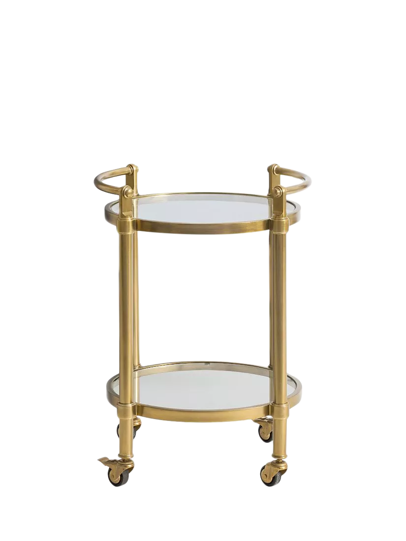 Pottery Barn Everson bar cart brass with tempered glass, UK version