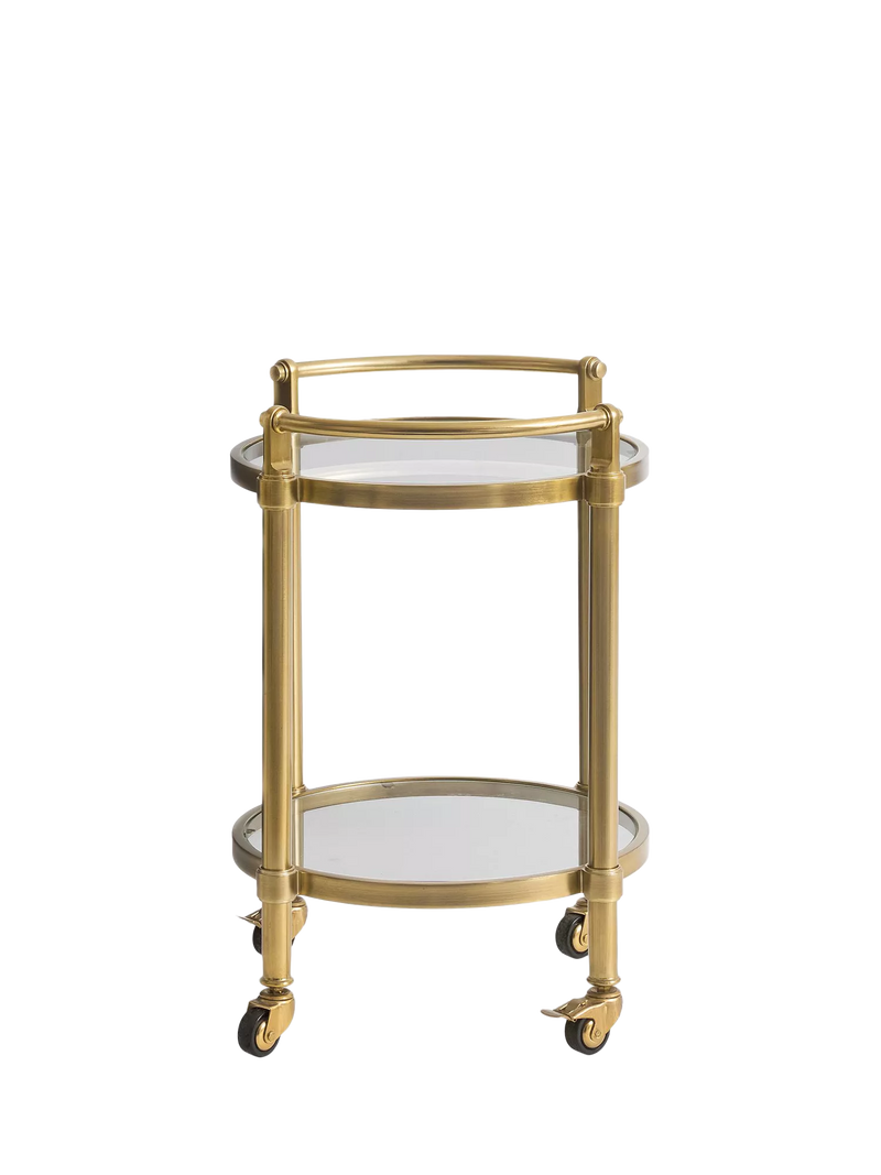 Pottery Barn Everson bar cart brass with tempered glass, UK version