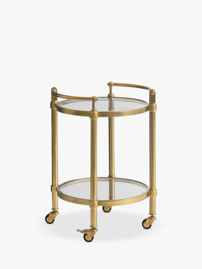 Pottery Barn Everson bar cart brass with tempered glass, UK version