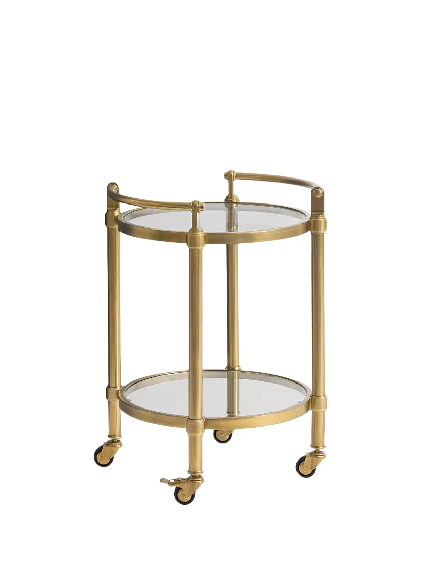 Pottery Barn Everson bar cart brass with tempered glass, UK version