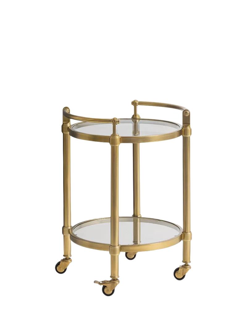 Pottery Barn Everson bar cart brass with tempered glass, UK version