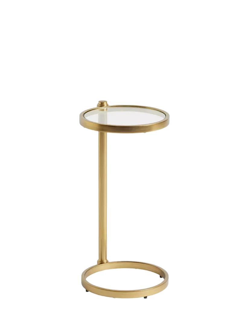 Pottery Barn round glass C-table brass, UK version