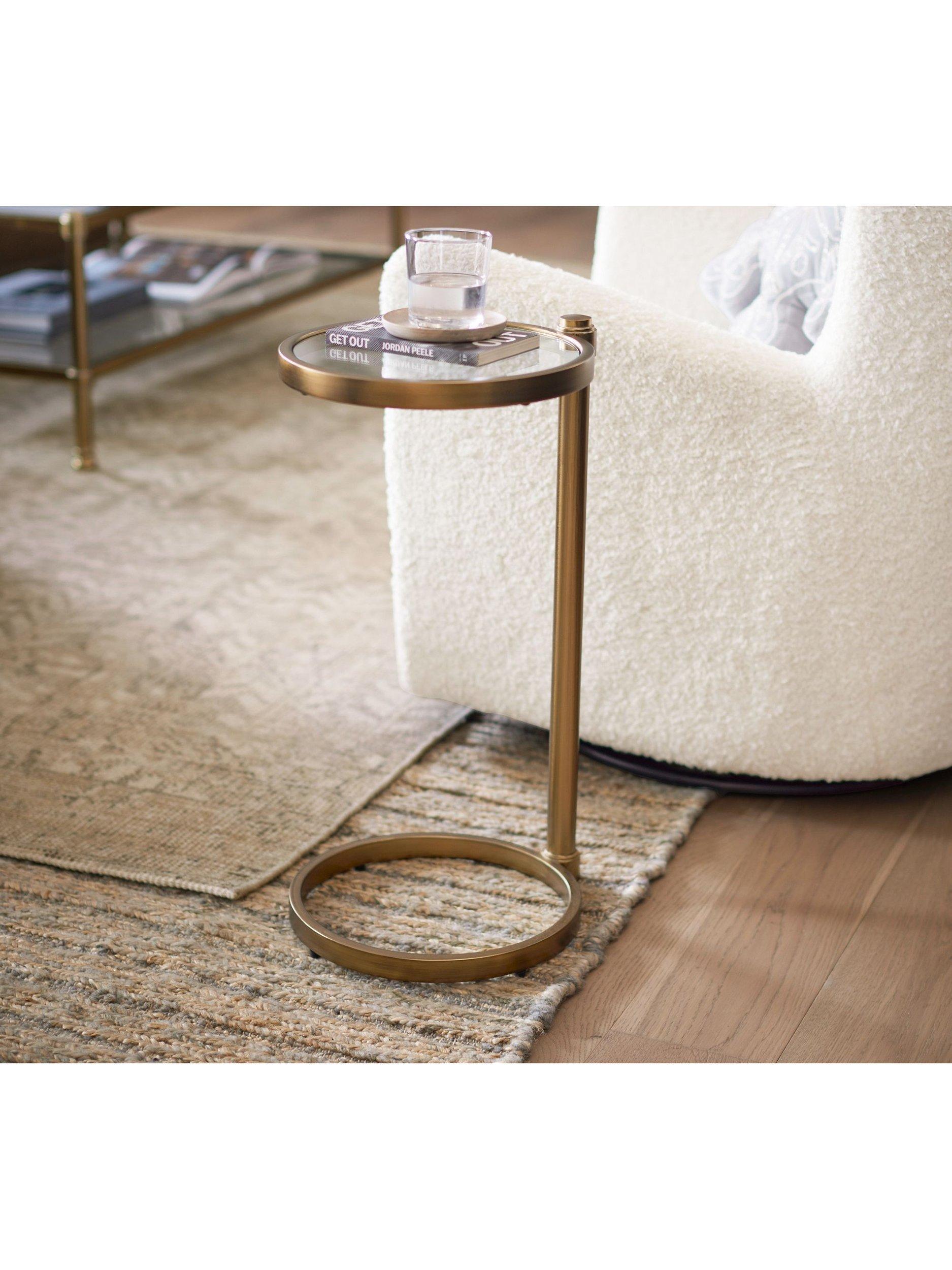 Pottery Barn round glass C-table brass, UK version