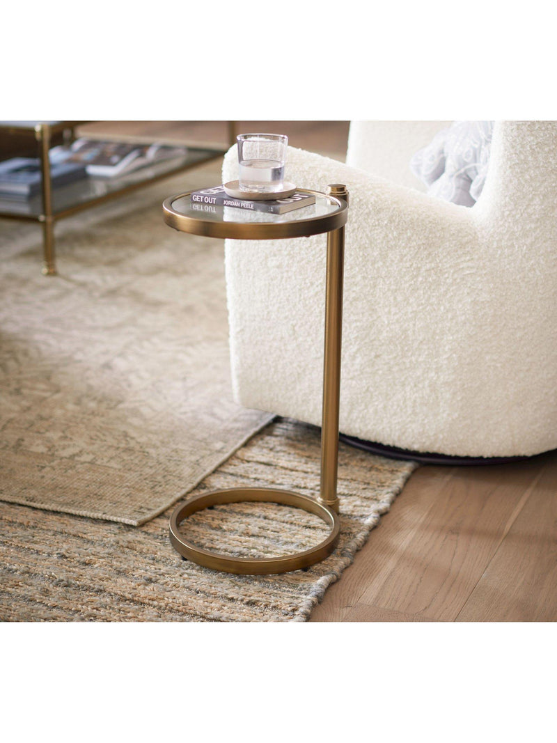 Pottery Barn round glass C-table brass, UK version