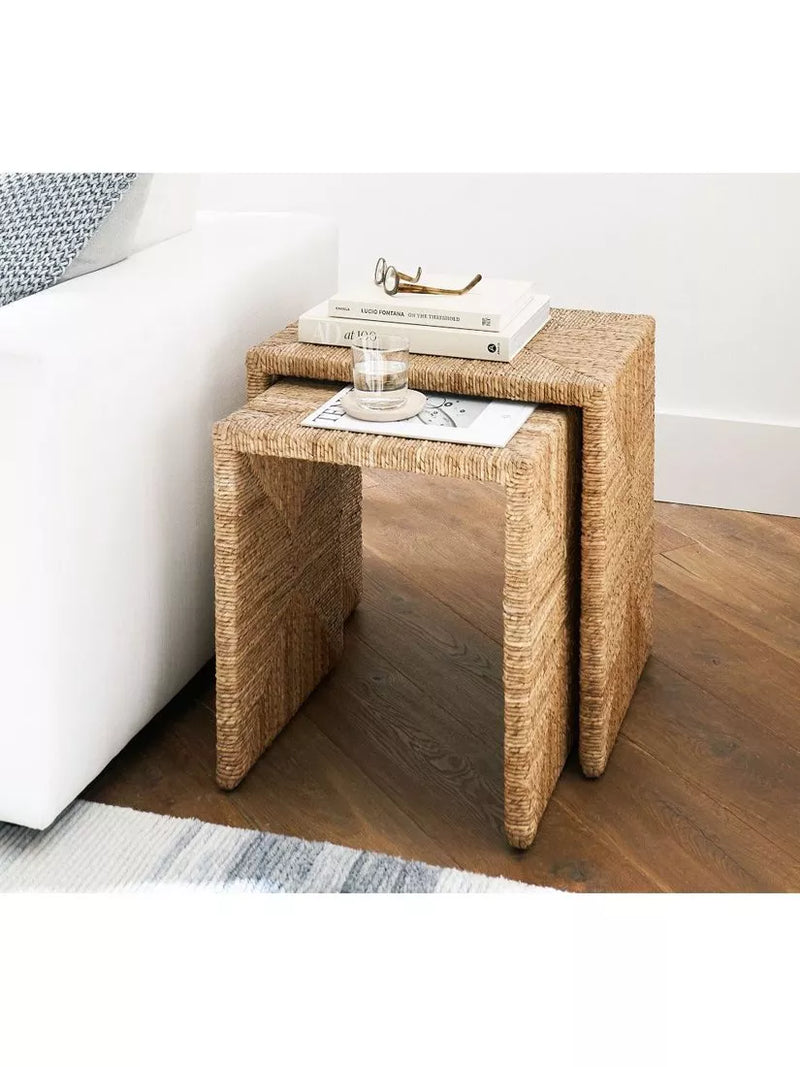 Pottery Barn Malibu nesting side table set natural seagrass - British product