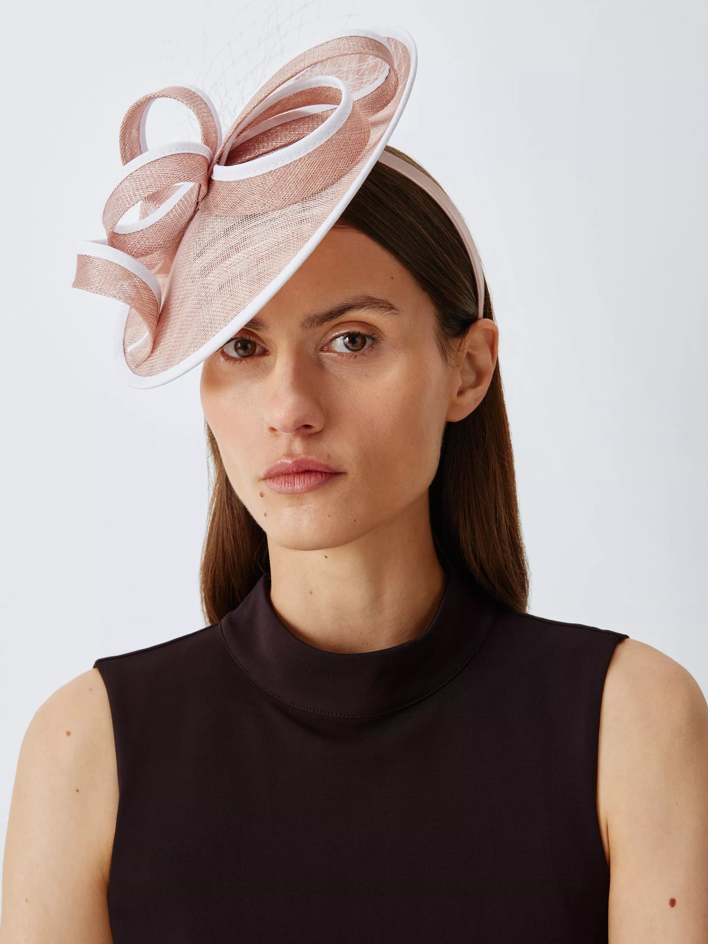 John Lewis Amelie Small Disc Fascinator, Light Pink/White