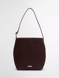 Barbour suede bucket bag with tartan trim, imported from the UK