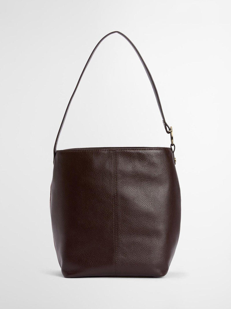 Barbour suede bucket bag with tartan trim, imported from the UK