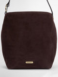 Barbour suede bucket bag with tartan trim, imported from the UK