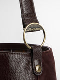Barbour suede bucket bag with tartan trim, imported from the UK