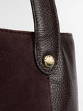 Barbour suede bucket bag with tartan trim, imported from the UK