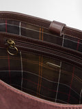 Barbour suede bucket bag with tartan trim, imported from the UK