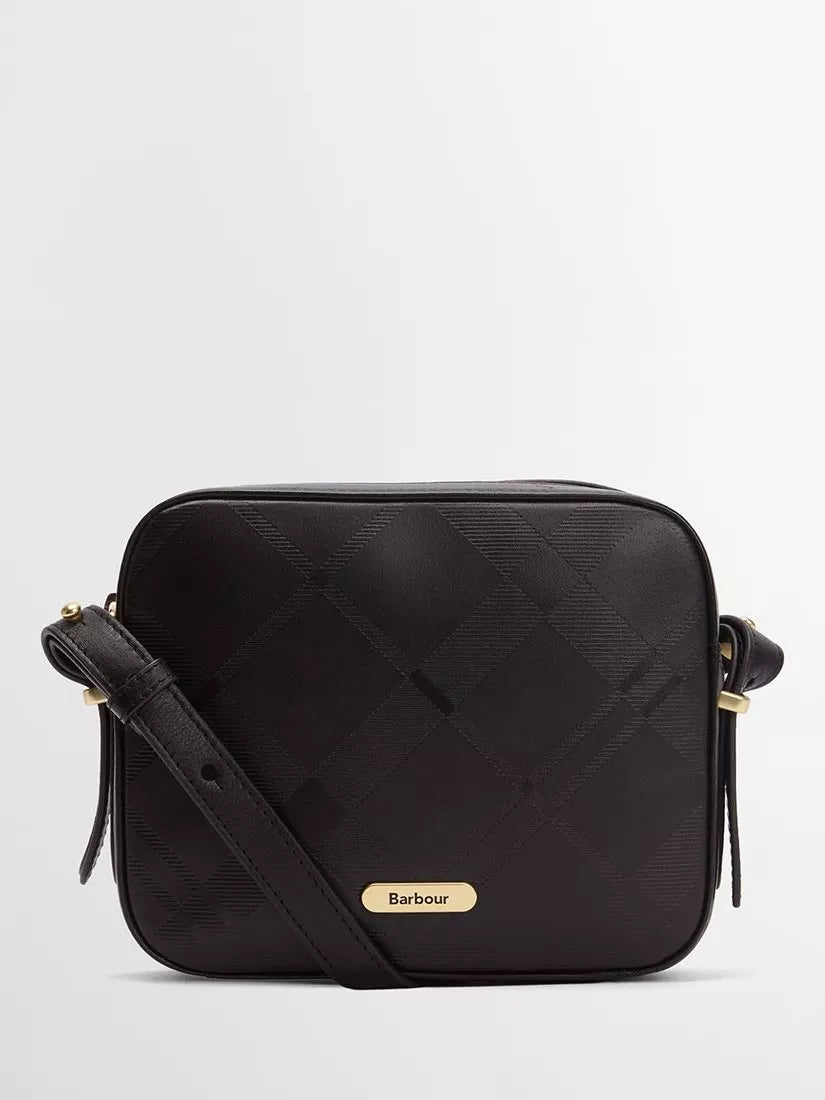 Barbour Daphne leather crossbody bag black deboss tartan (British brand)