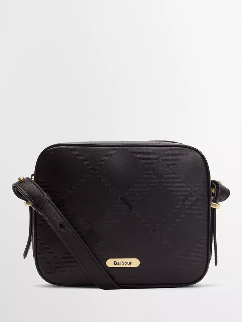 Barbour Daphne leather crossbody bag black deboss tartan (British brand)