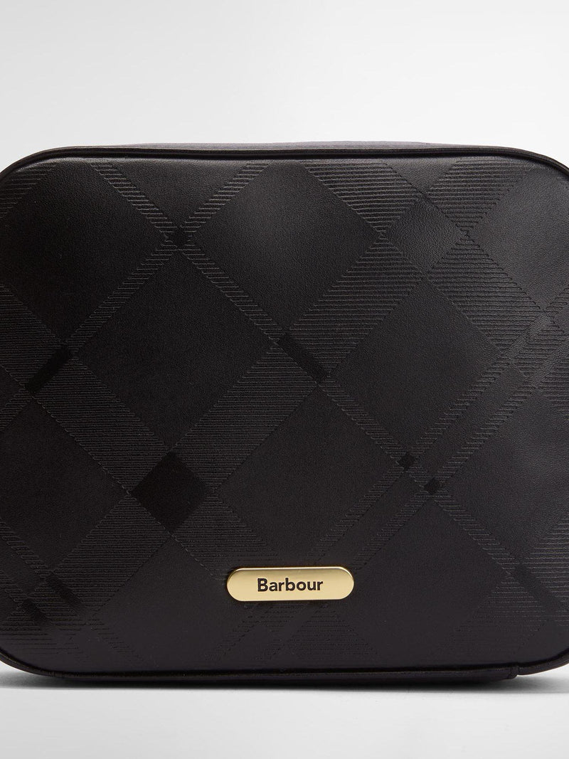 Barbour Daphne leather crossbody bag black deboss tartan (British brand)