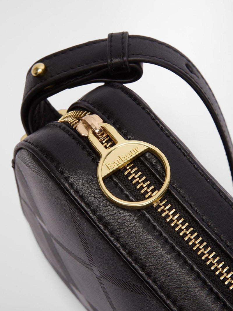 Barbour Daphne leather crossbody bag black deboss tartan (British brand)