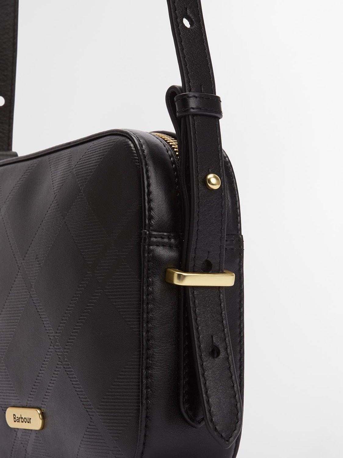 Barbour Daphne leather crossbody bag black deboss tartan (British brand)