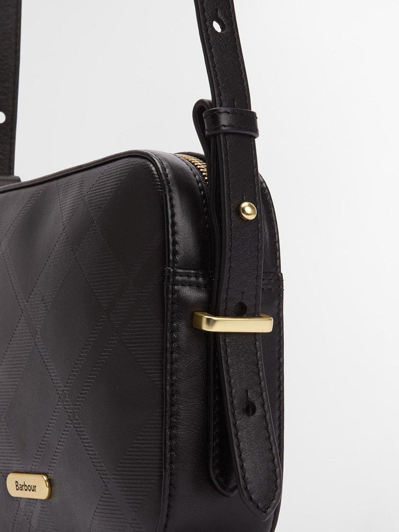 Barbour Daphne leather crossbody bag black deboss tartan (British brand)