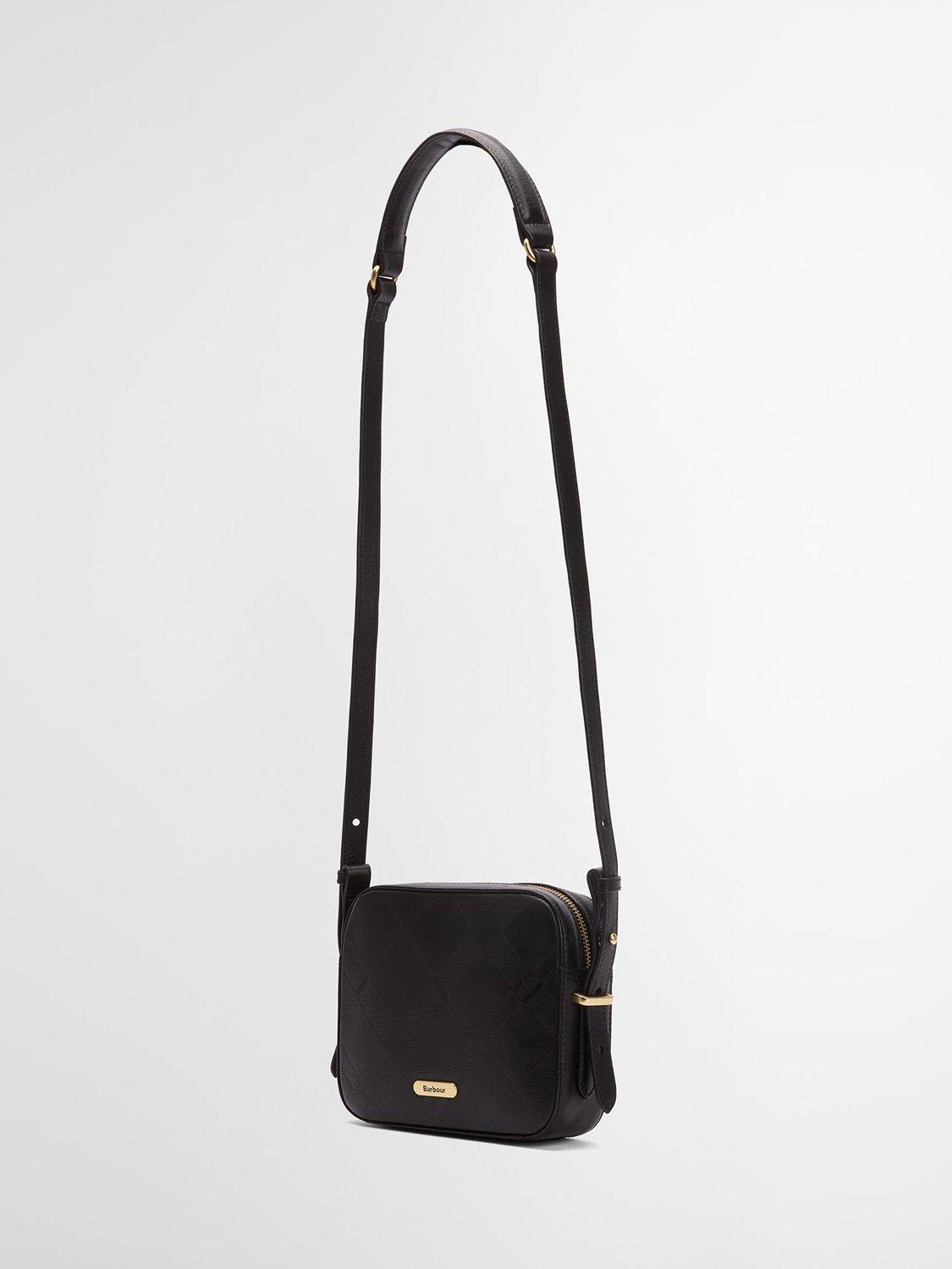 Barbour Daphne leather crossbody bag black deboss tartan (British brand)