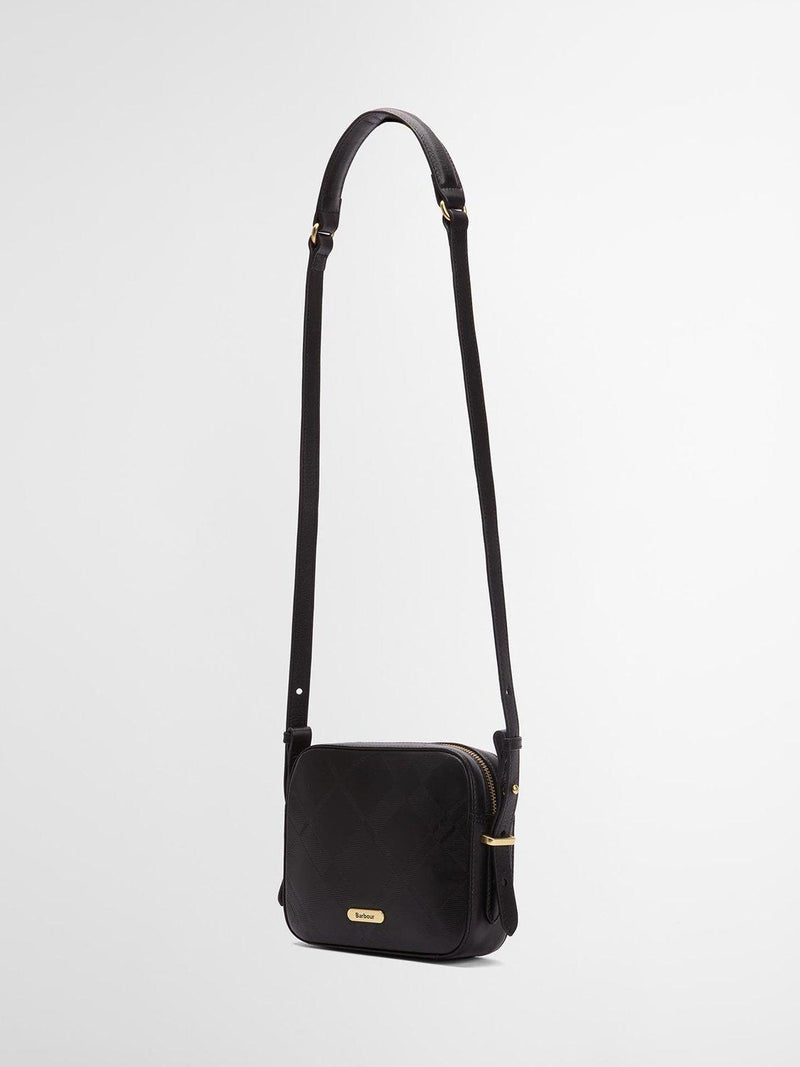 Barbour Daphne leather crossbody bag black deboss tartan (British brand)