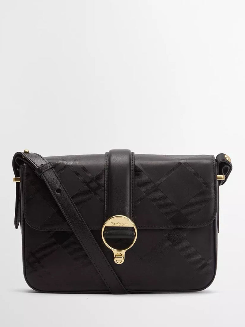 Barbour Rosa leather crossbody bag black deboss tartan, UK version