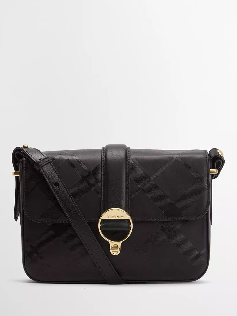 Barbour Rosa leather crossbody bag black deboss tartan, UK version