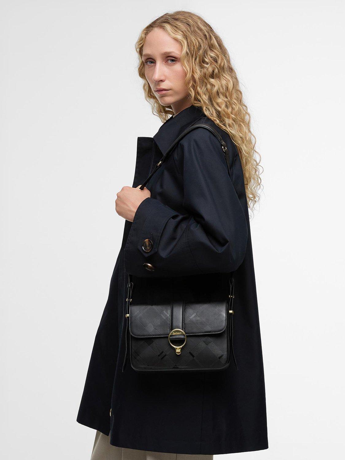 Barbour Rosa leather crossbody bag black deboss tartan, UK version