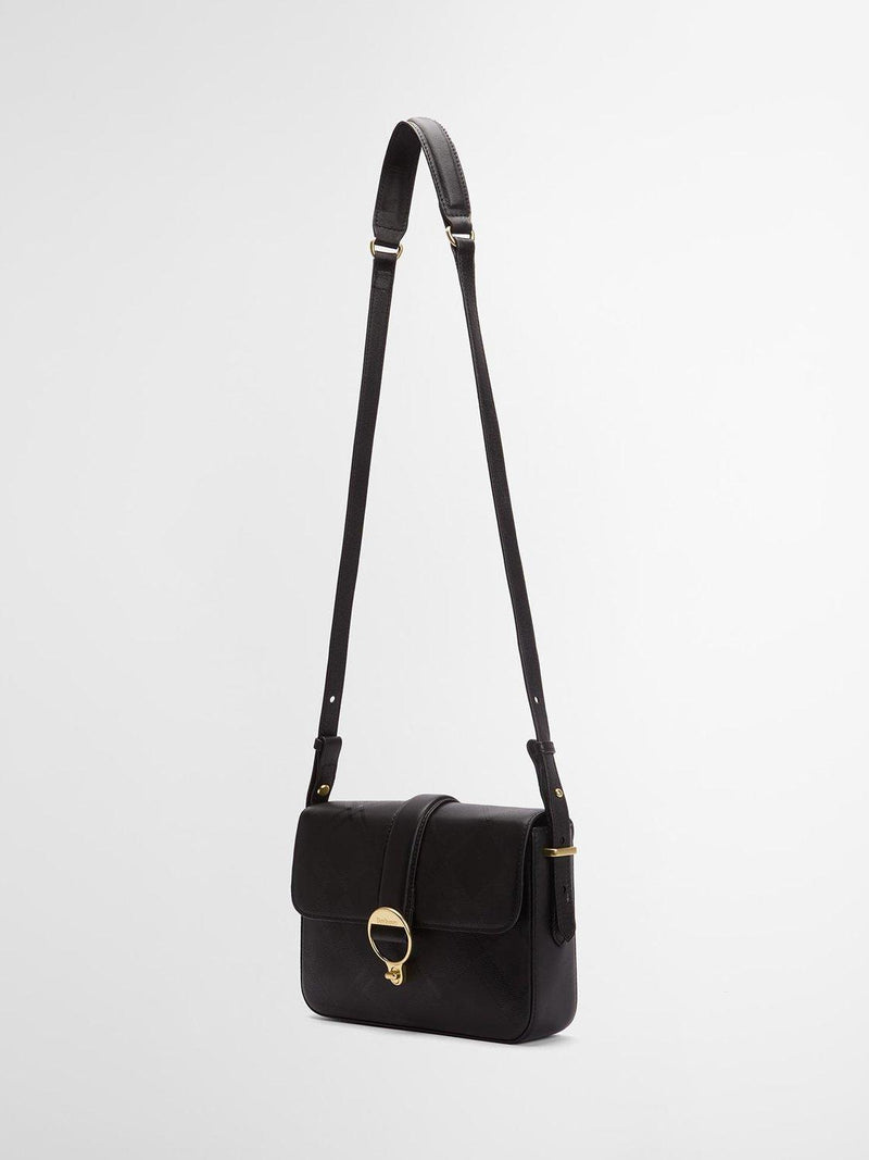Barbour Rosa leather crossbody bag black deboss tartan, UK version