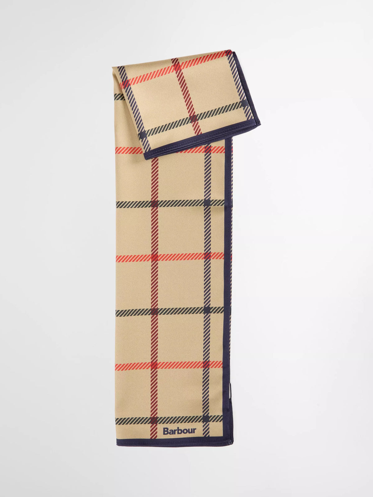 Barbour Mackworth tartan scarf beige tattersall 49cm, imported from the UK