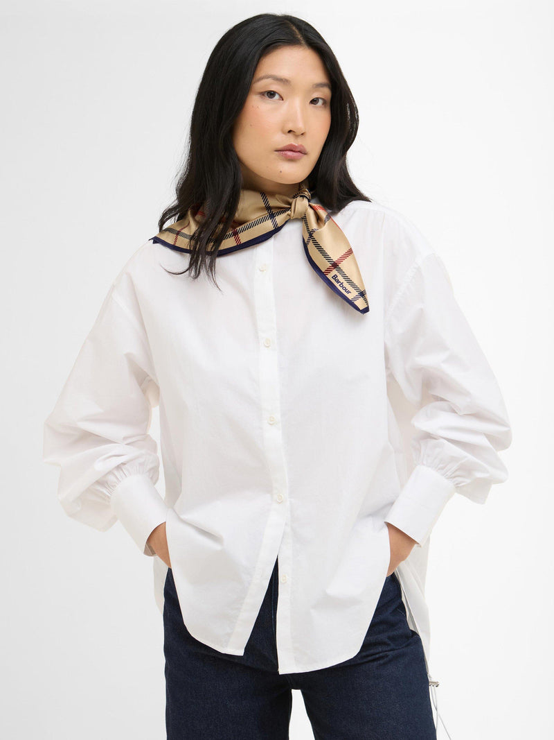 Barbour Mackworth tartan scarf beige tattersall 49cm, imported from the UK