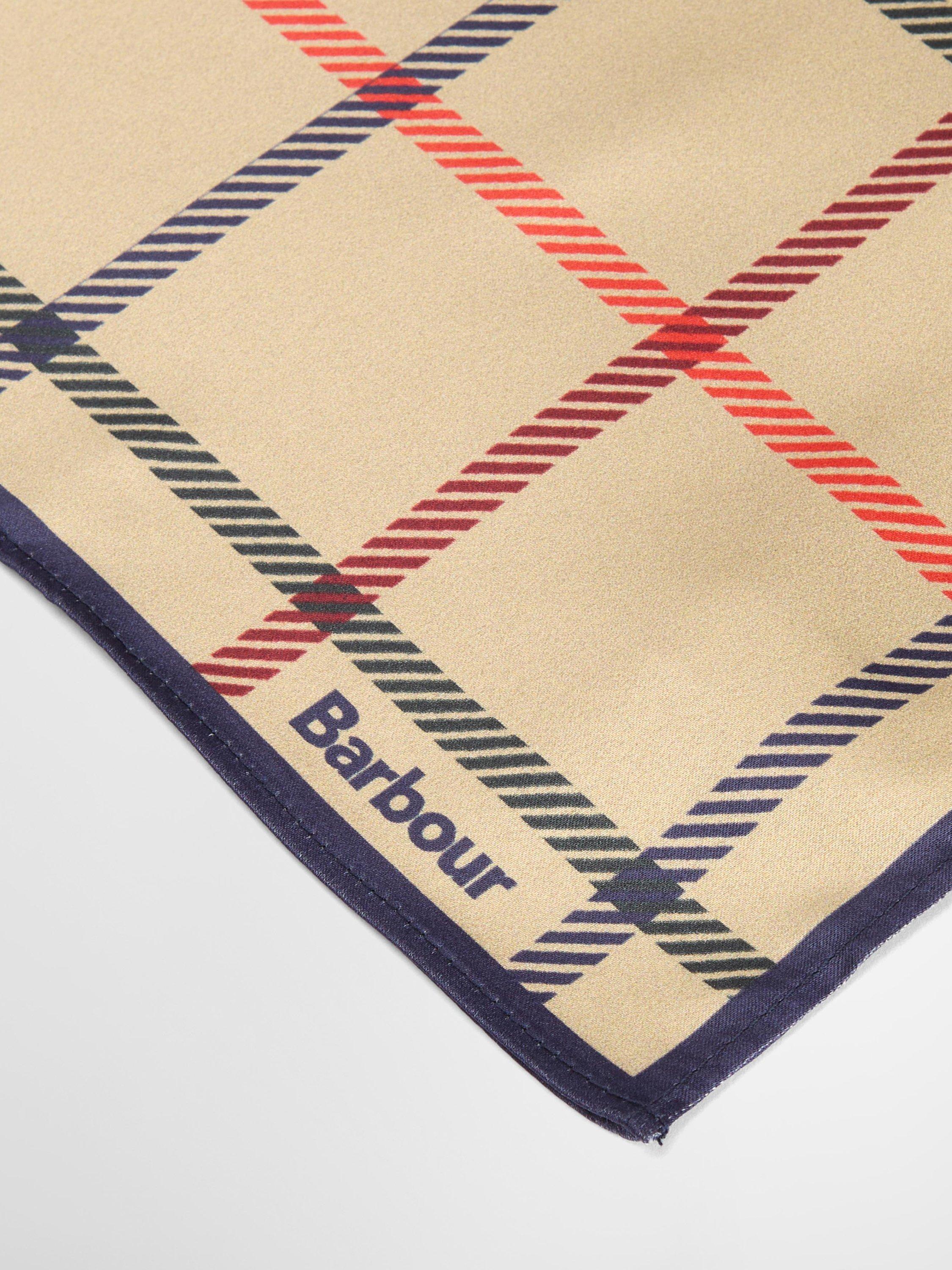 Barbour Mackworth tartan scarf beige tattersall 49cm, imported from the UK