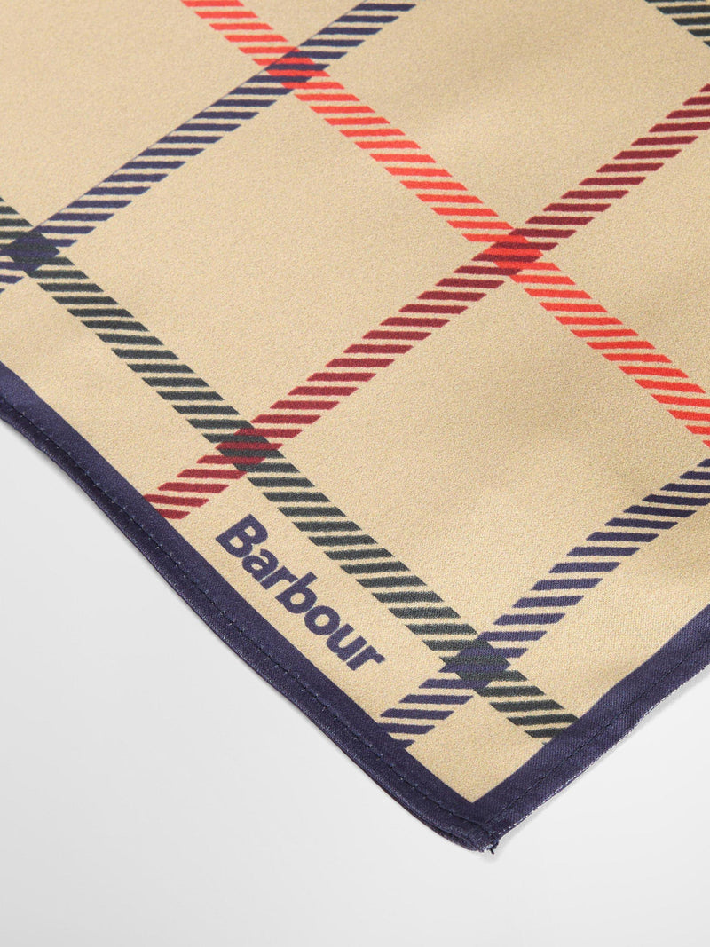 Barbour Mackworth tartan scarf beige tattersall 49cm, imported from the UK