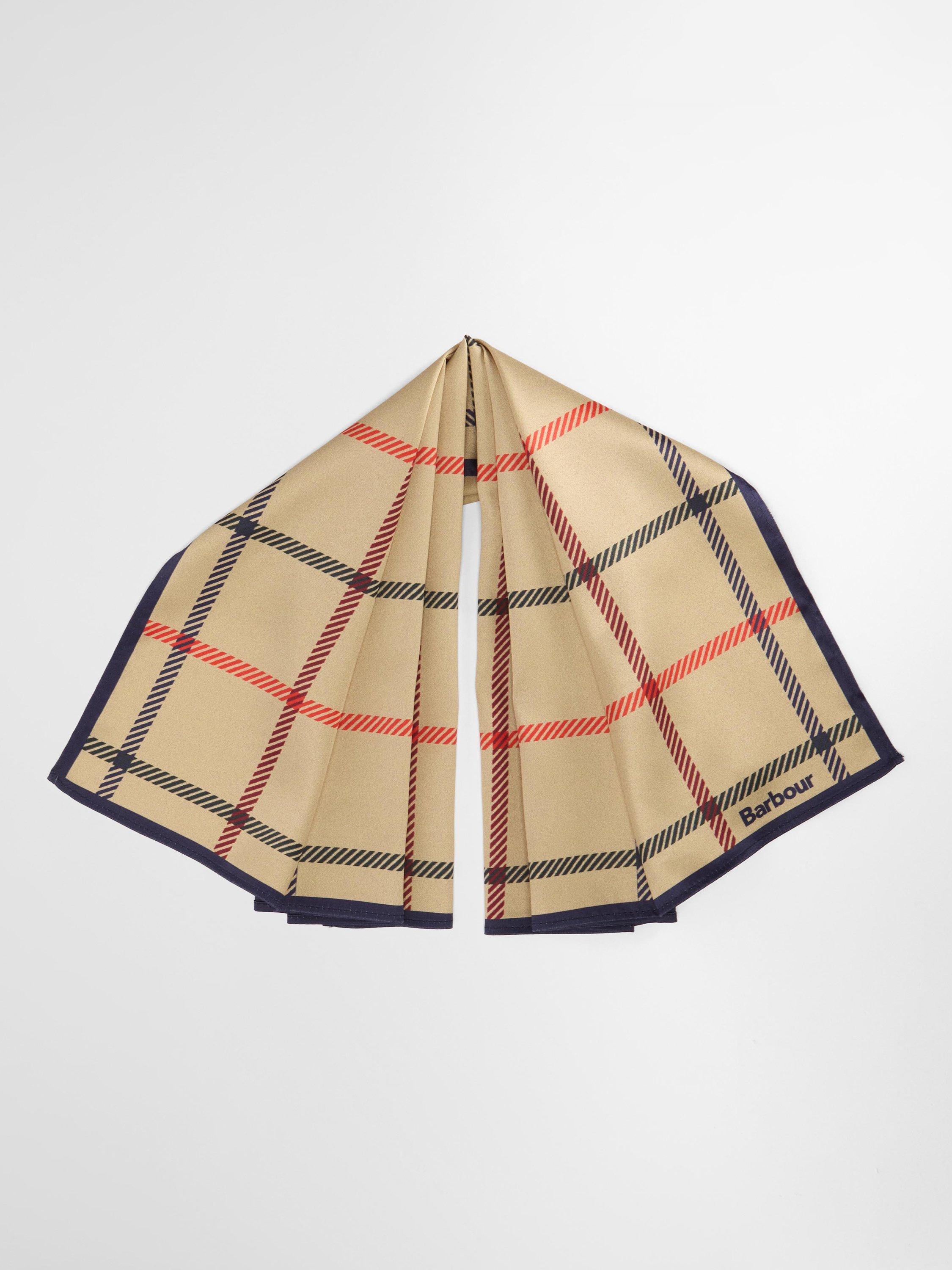 Barbour Mackworth tartan scarf beige tattersall 49cm, imported from the UK