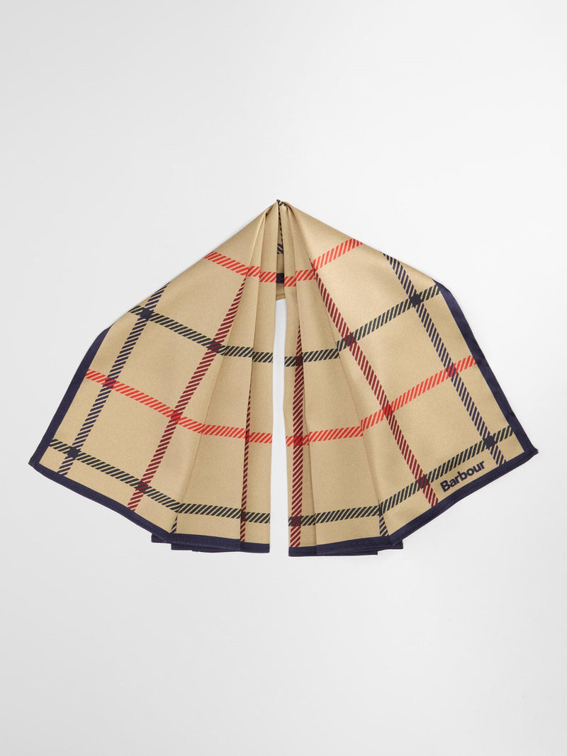 Barbour Mackworth tartan scarf beige tattersall 49cm, imported from the UK