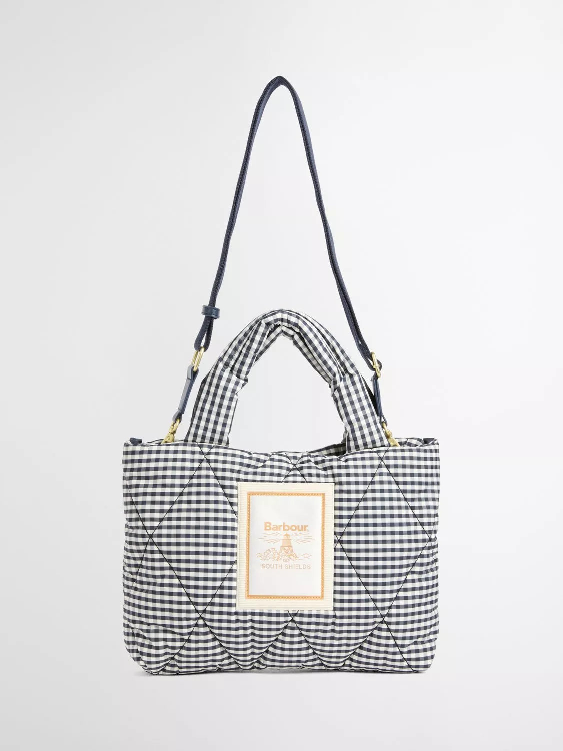 Barbour gingham quilted mini tote bag Navy White - British product