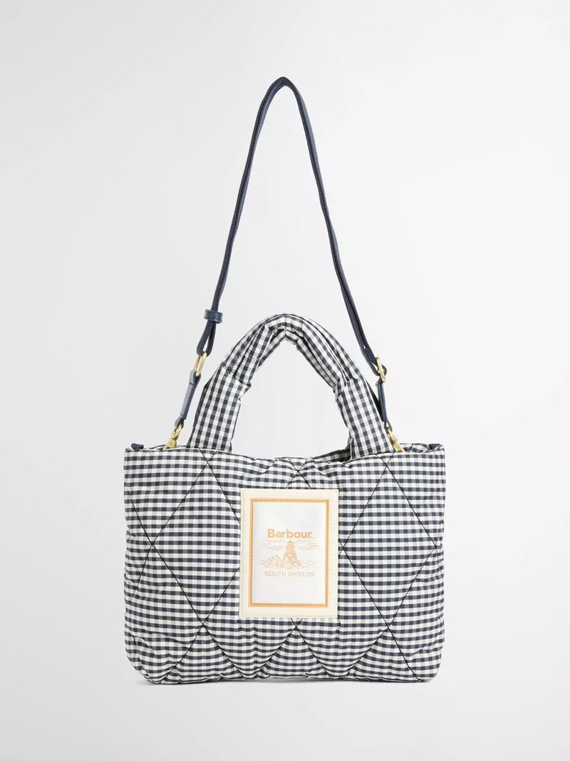 Barbour gingham quilted mini tote bag Navy White - British product