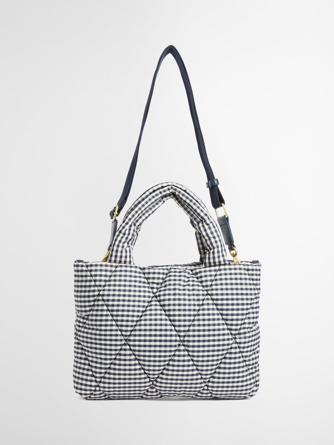 Barbour gingham quilted mini tote bag Navy White - British product