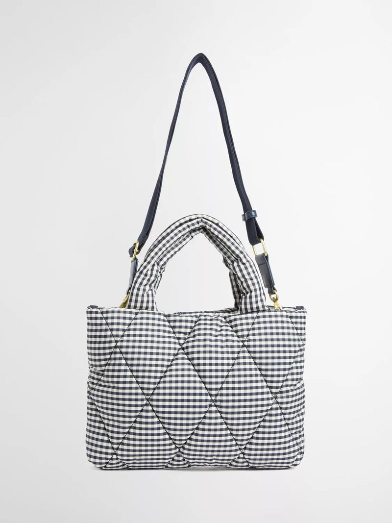 Barbour gingham quilted mini tote bag Navy White - British product