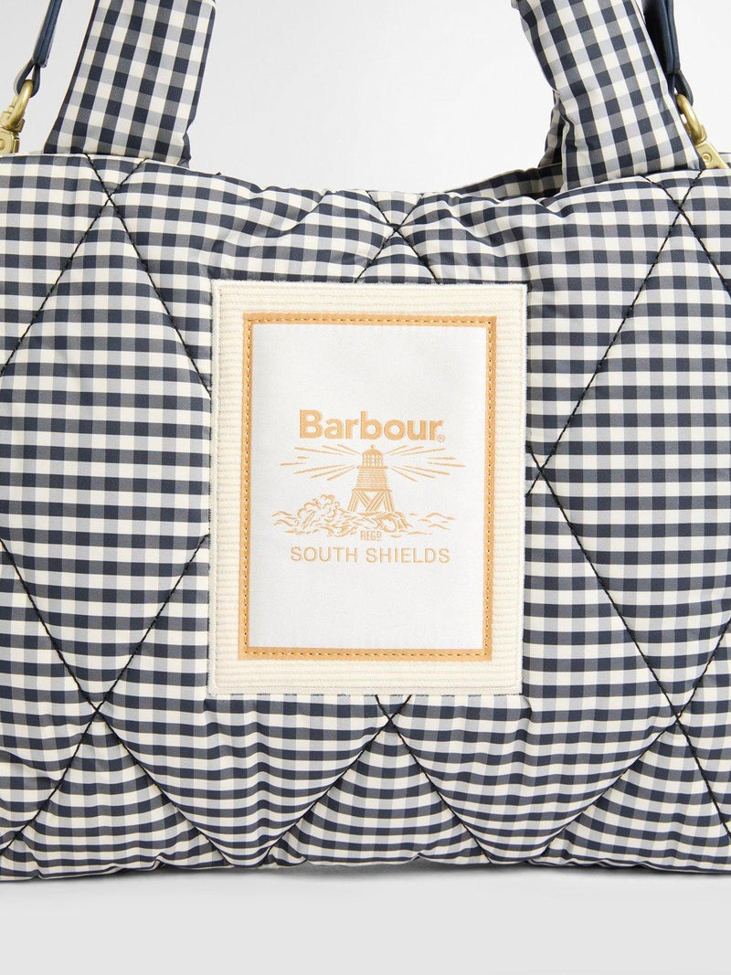 Barbour gingham quilted mini tote bag Navy White - British product