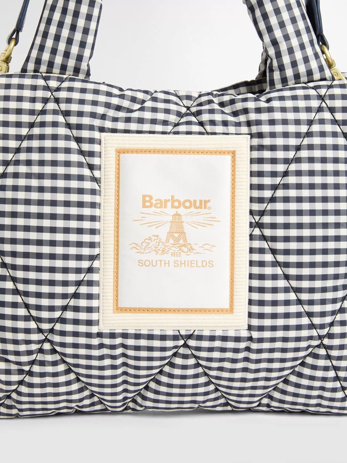Barbour gingham quilted mini tote bag Navy White - British product