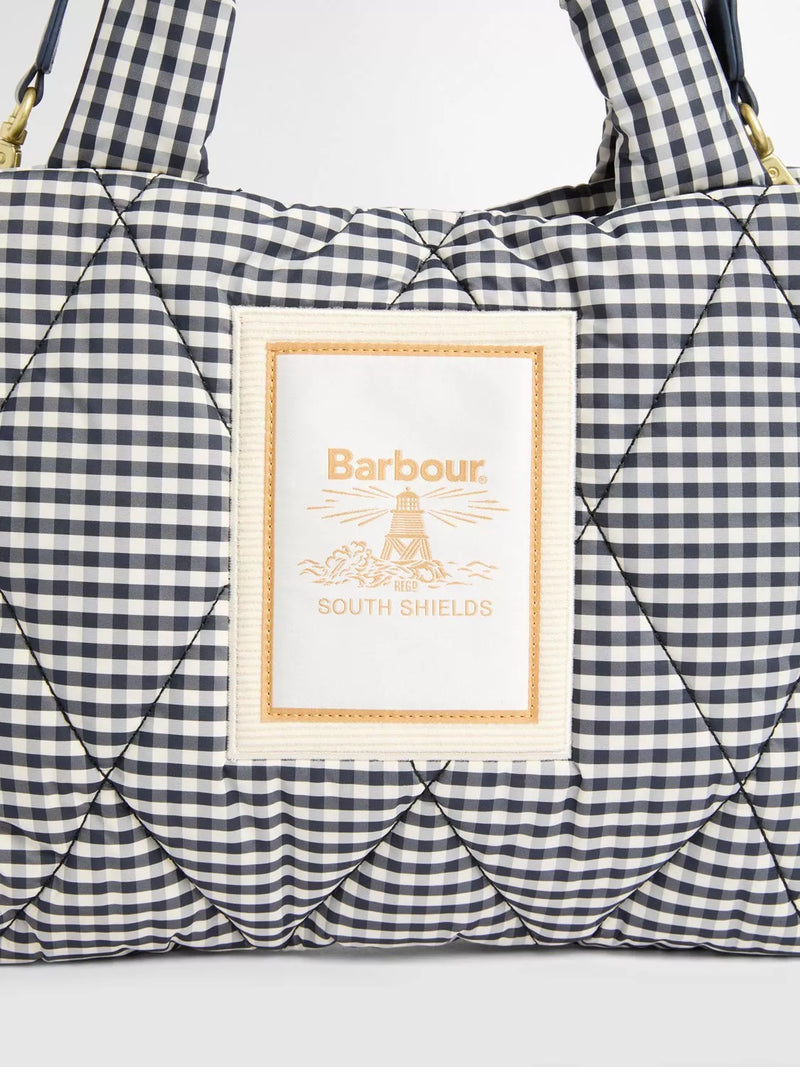 Barbour gingham quilted mini tote bag Navy White - British product