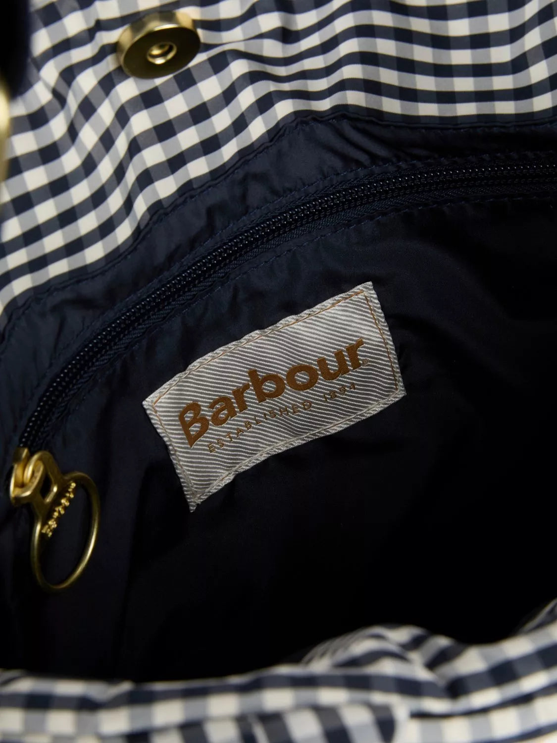 Barbour gingham quilted mini tote bag Navy White - British product