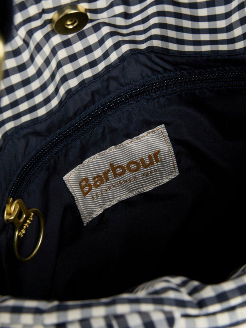 Barbour gingham quilted mini tote bag Navy White - British product